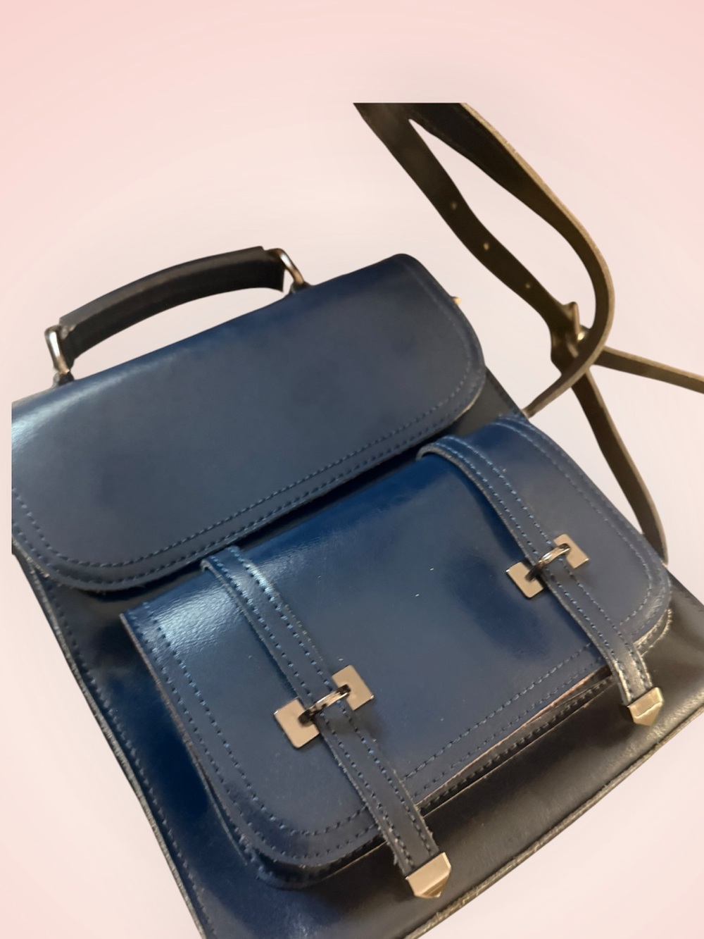 Navy Leather Crossbody mini Backpack - Classic Everyday Bag